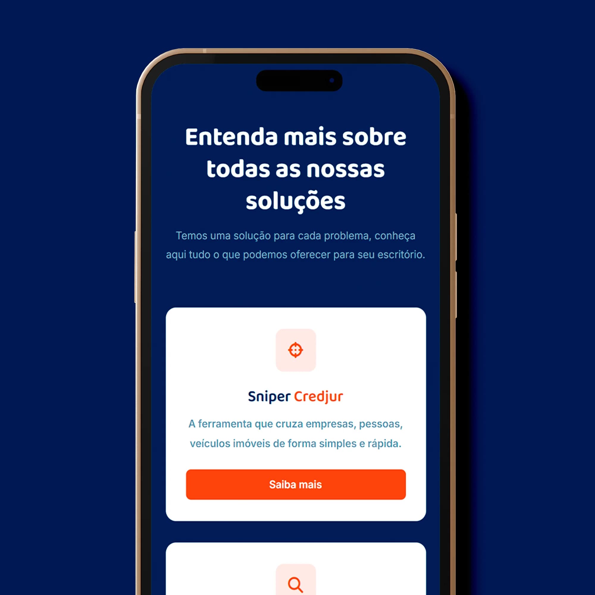 Soluções da Credjur exibidas em celular